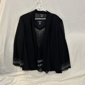 Dressbarn Woman Collection Size 24W Beaded Black 2-piece Blouse Set